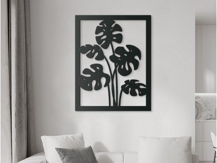 Drevený obraz Listy kvetu Monstera deliciosa (Farba obrazu Sivá, Rozmer obrazu 23,5 x 29,5 cm)