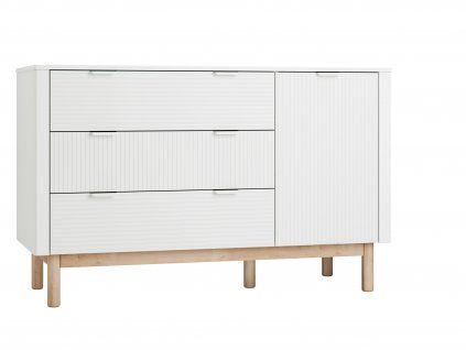 Biela komoda Miloo so 3 zásuvkami + 1 dvierkami